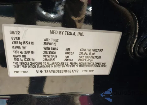 2022 Tesla Model Y Long Range Dual Motor All-Wheel Drive from USA, damaged, VIN 7SAYGDEE8NF481749